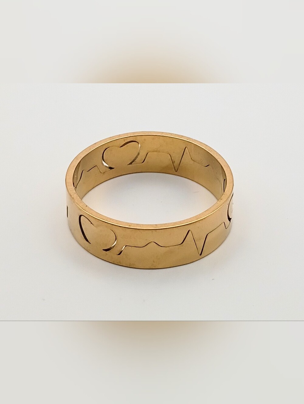 Gold Heart ECG Stainless Steel Ring Size 11–11.25